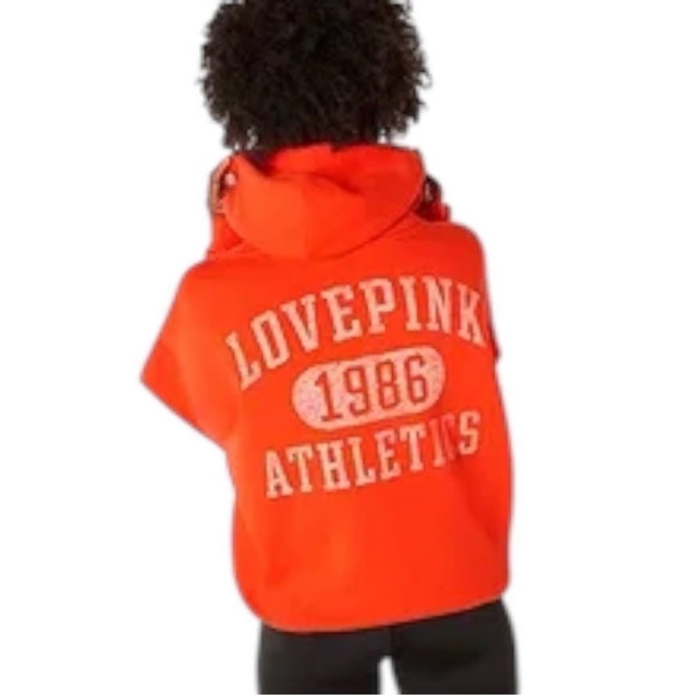 Victoria’s Secret Pink Orange Athletics Cropped Sweatshirt Hoodie Small